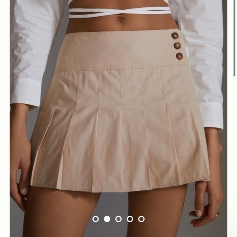 NWT Anthropologie Pleated Mini Skirt Khaki Tank Button Y2k 90s size 14